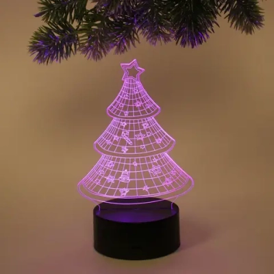 Светильник ночник «3D-Ёлочка» на пластиковой подставке, с включателем USB