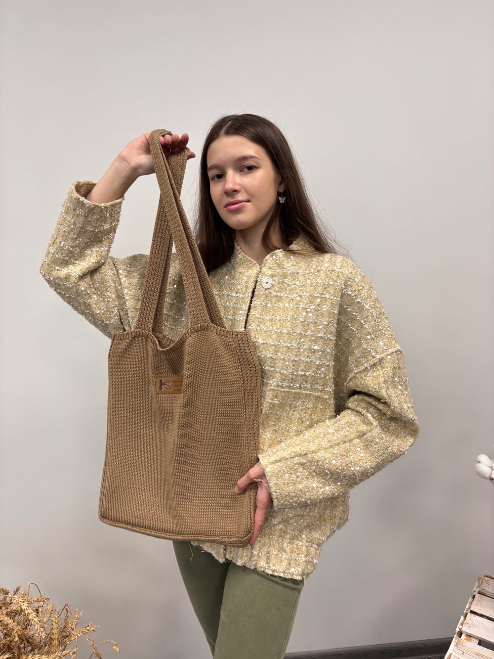 Вязаный шоппер "Джерси" 36х36см (мокко)