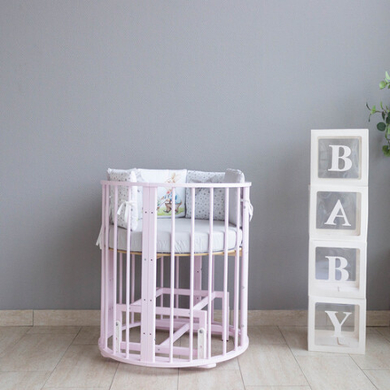 Кроватка-трансформер МАЛЮТКА 7 в 1 с маятником (Розовый)