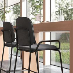 Стул барный Ror, 2 Frame, велюр, черный/черный