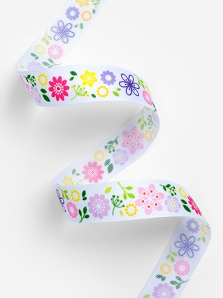 Лента репсовая 25мм, разноцветный венок АУ 10511386