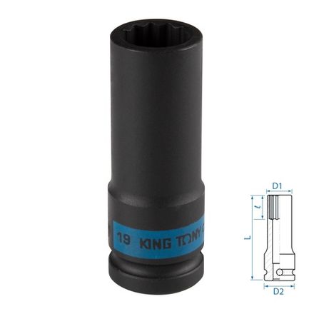 Цена на KING TONY (443019M) Головка торцевая ударная глубокая двенадцатигранная 1/2", 19 мм