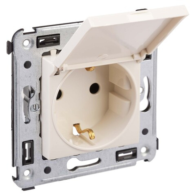 Розетка с крышкой в стену, 2P+E, с з/ш, "Avanti", "Ванильная дымка"