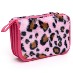 Пенал 3 отделения Alingar, искусственный мех, молния, 120 х 190 мм, "Леопард", микс (пятна леопарда)