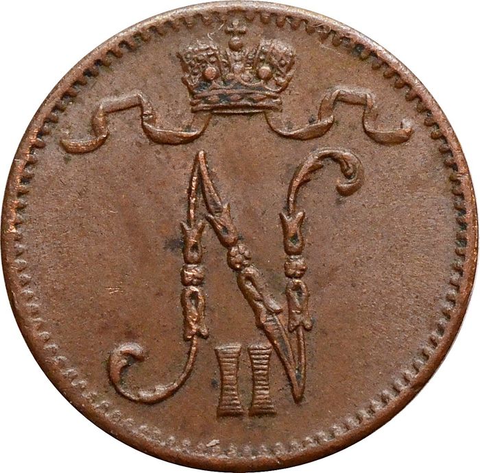 1 пенни 1907 (монета для Финляндии) XF