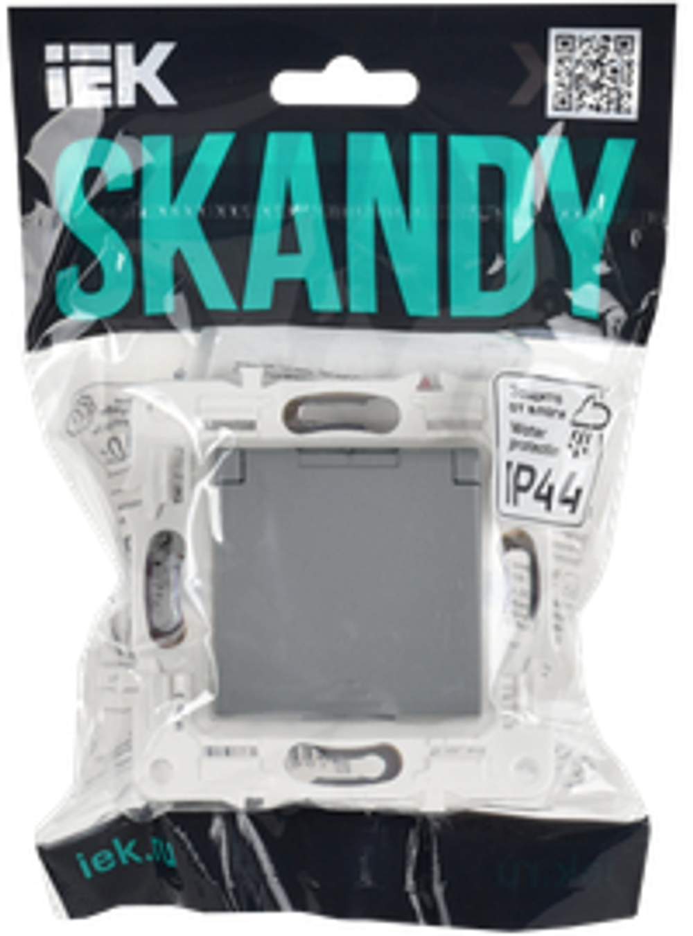 SKANDY Розетка 1-местная с заземлением с защитными шторками и крышкой 16А IP44 SK-R11Gr серый IEK