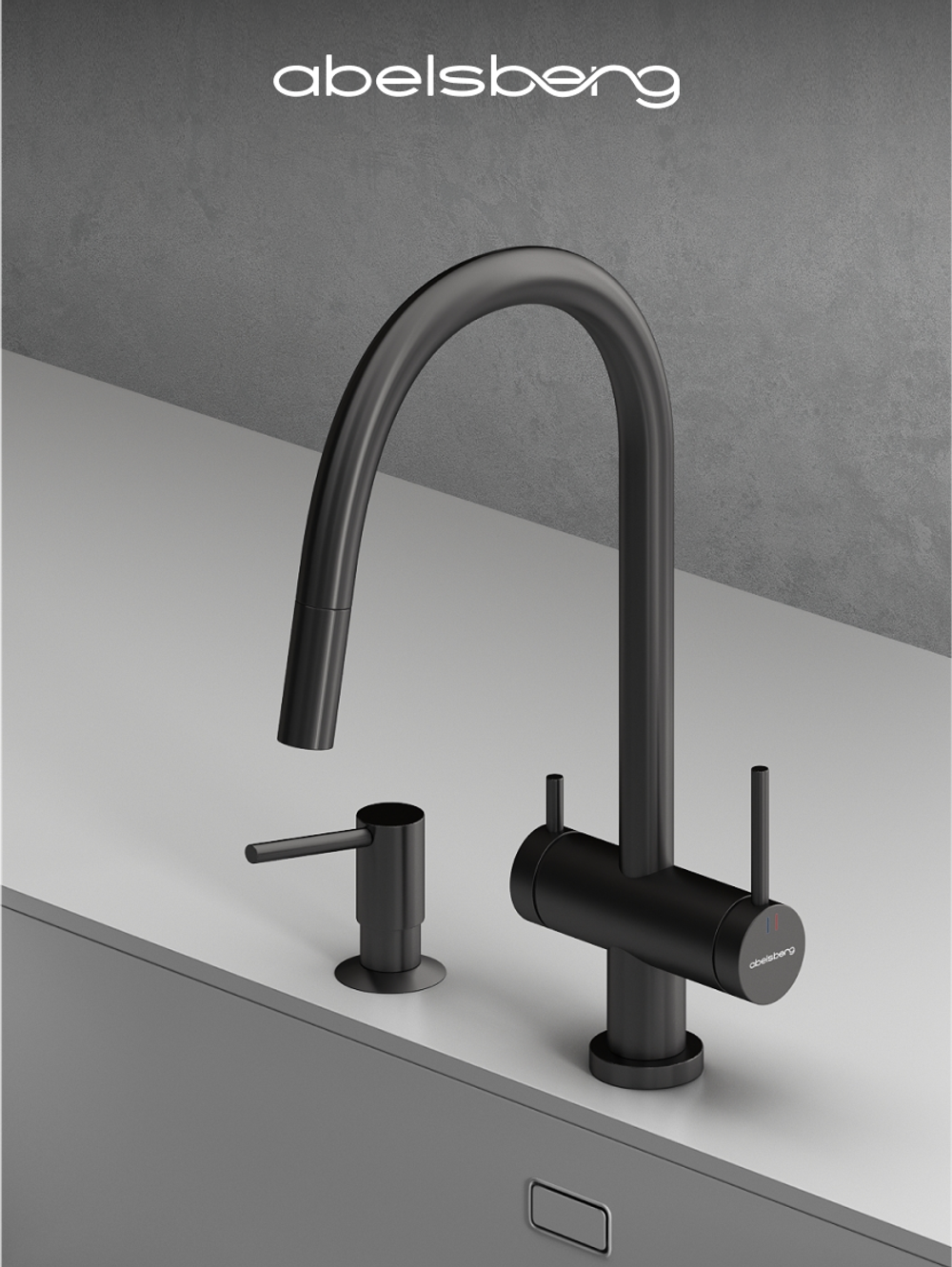 Смеситель для кухни Abelsberg Aera EMF71709GM c вытяжным изливом и возможностью подключения фильтра для воды, цвет космическая сталь, PVD покрытие