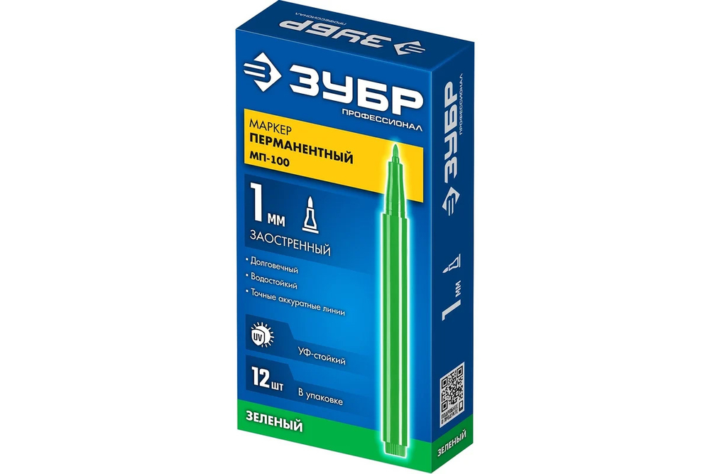 Маркер перманентный Зеленый заостренный Профессионал МП-100 ЗУБР 1мм