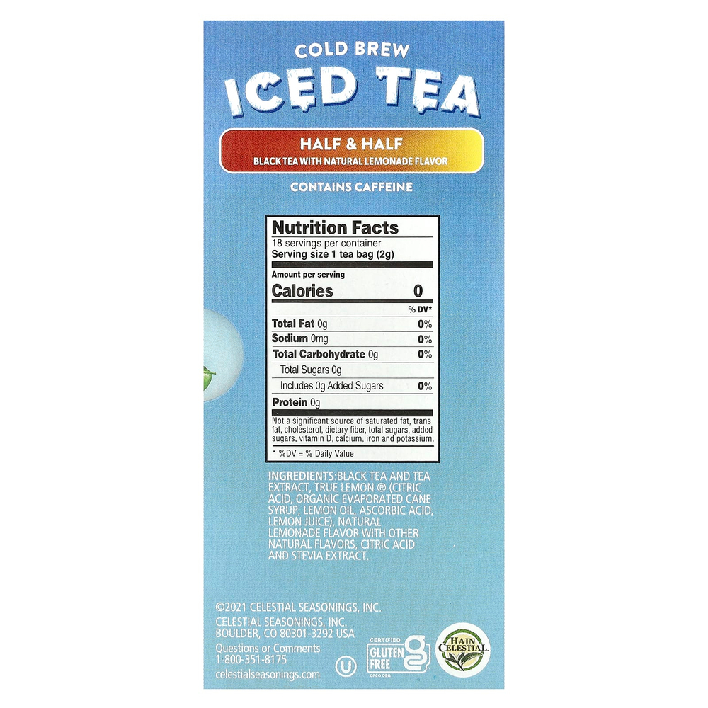 Celestial Seasonings, Холодный чай, половина и половина черного чая с натуральным лимонадом, 18 чайных пакетиков, 33 г (1,1 унции)