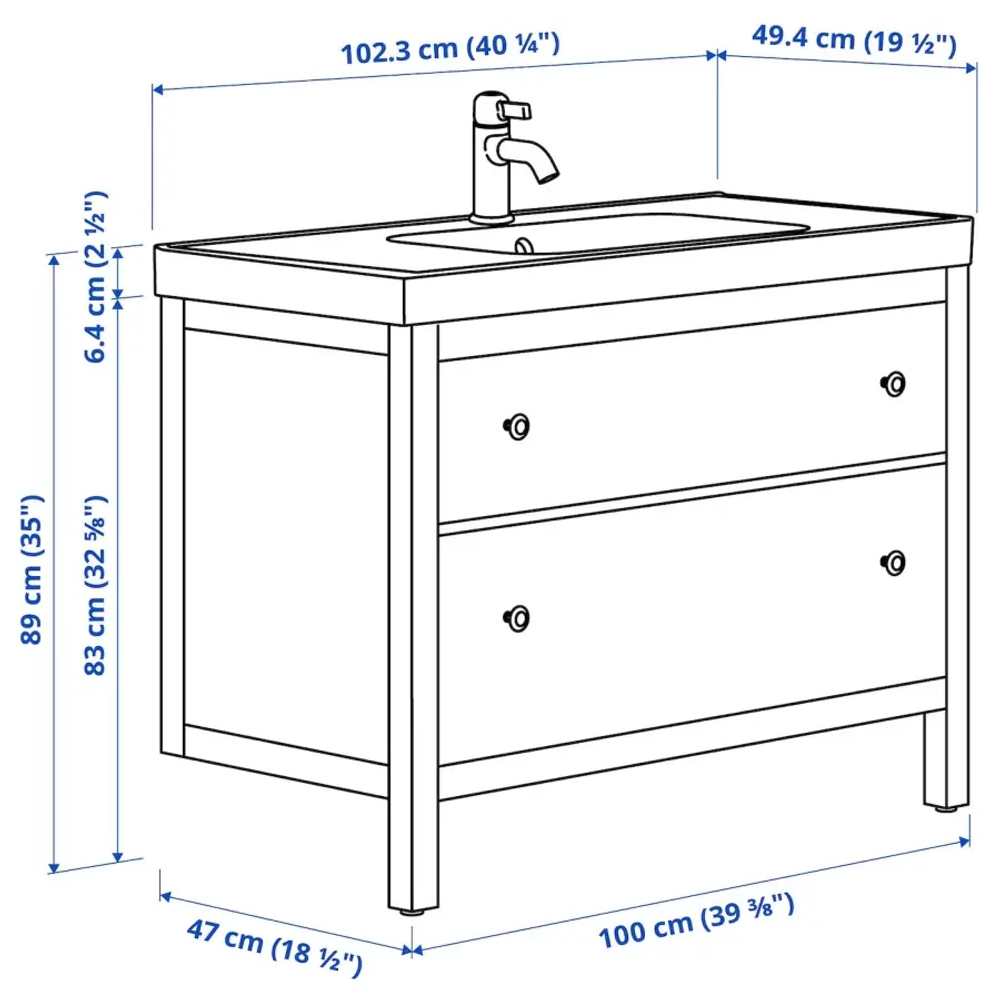 Тумба для ванной - HEMNES / ORRSJÖN /ORRSJОN  IKEA/ ХЕМНЕС/ОРРСЬЕН ИКЕА, 102х49х89 см, белый