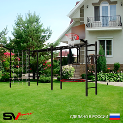 Уличная шведская стенка Sv Sport рукоход х 2 с комплектом турник прямой У55155.1К (Брусья/Гнездо 100см/Щит баскет/Кронш бокс/Сетка)