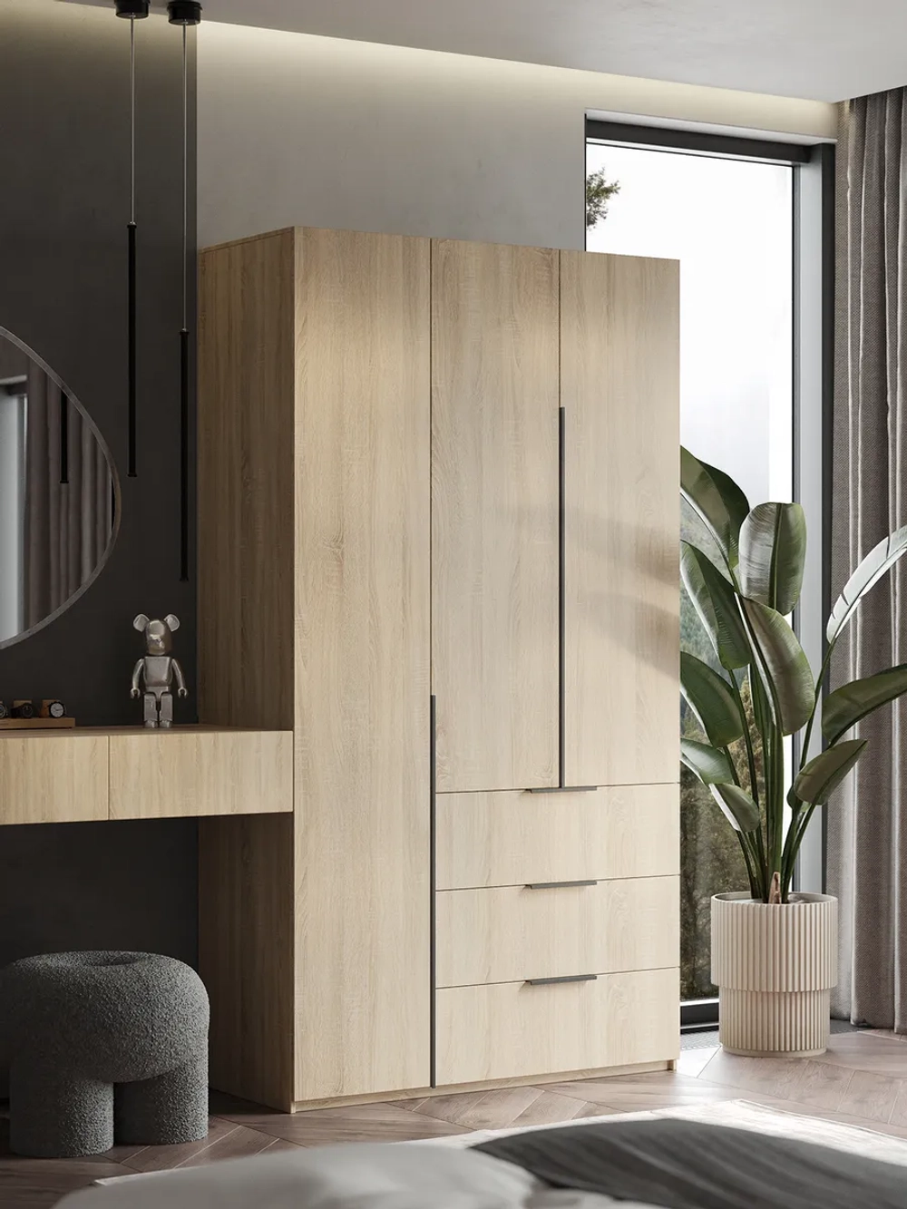 Шкаф Распашной Бежевый 120x220x52,5 SOHO с ящиками и ручками