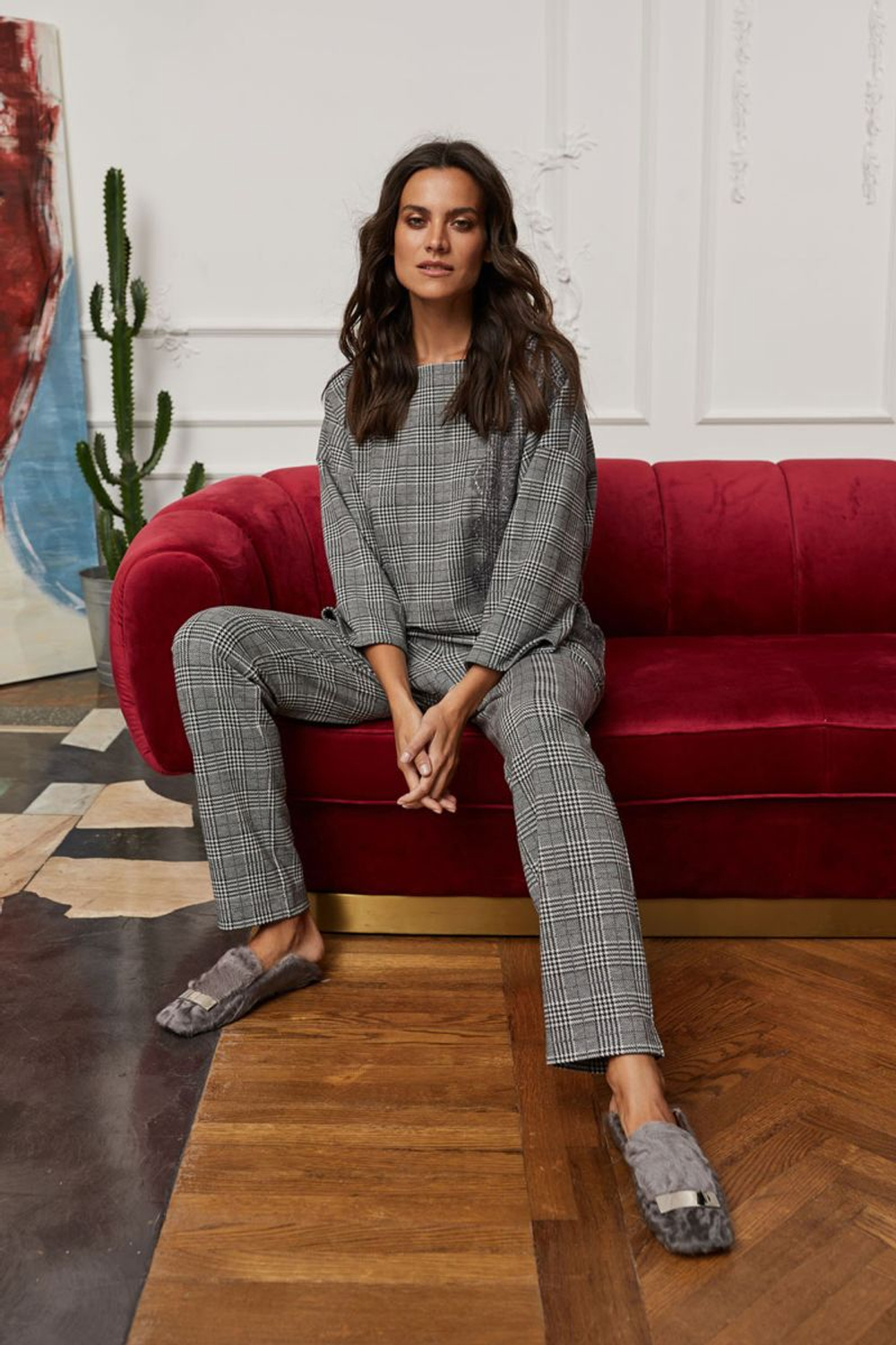 Элегантная домашняя блуза (Размер: XS) (Цвет: черный с белым)