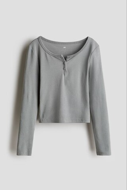 H&M Трикотажный топ с длинным рукавом, серый