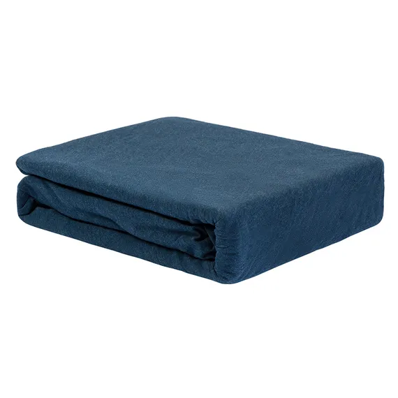 Простыня на резинке из хлопкового трикотажа темно-синего цвета из коллекции essential