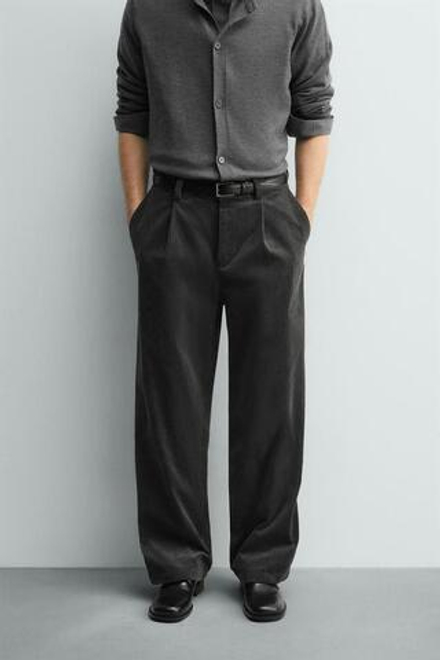 ZARA ВЕЛЬВЕТОВЫЕ БРЮКИ СО СКЛАДКАМИ, ТЕМНО-СЕРЫЙ