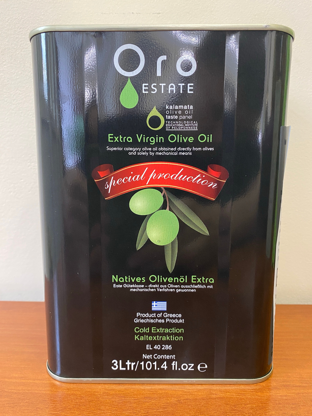 Оливковое масло греческое ORО Estate Kalamata Extra Virgin в жестяной канистре 3 литра, Греция