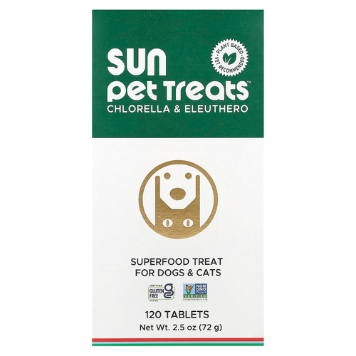 Sun Chlorella, Sun Pet Treats ™, хлорелла и элеутерококк, для собак и кошек, 120 таблеток