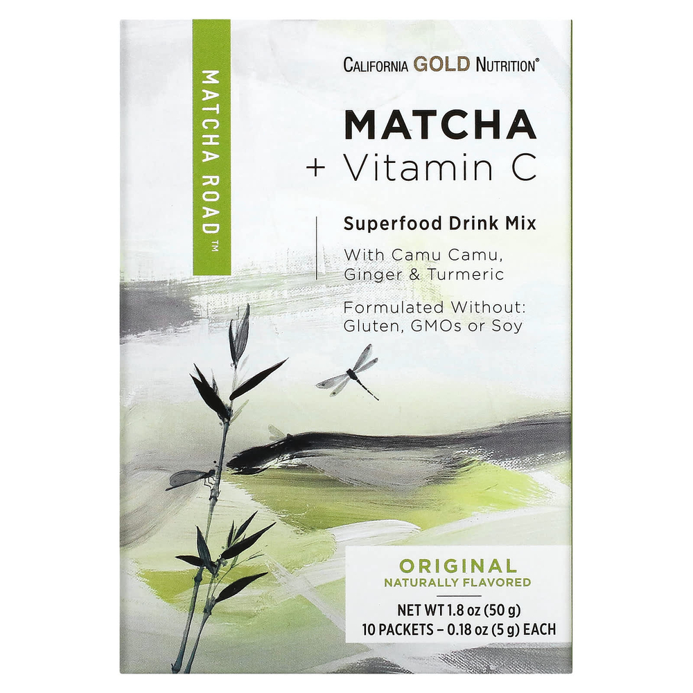 California Gold Nutrition, Matcha Road, матча с витамином C, оригинальный вкус, 10 шт.