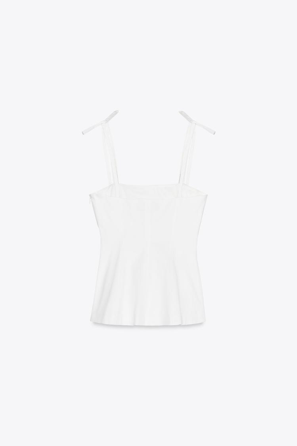 ZARA ТОП ОБЛЕГАЮЩЕГО КРОЯ С ЗАВЯЗКАМИ, БЕЛЫЙ