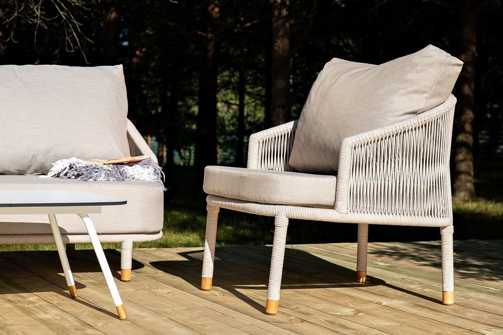 "Верона" лаунж-зона 5-местная плетеная из роупа (веревки), каркас алюминиевый белый, роуп бежевый