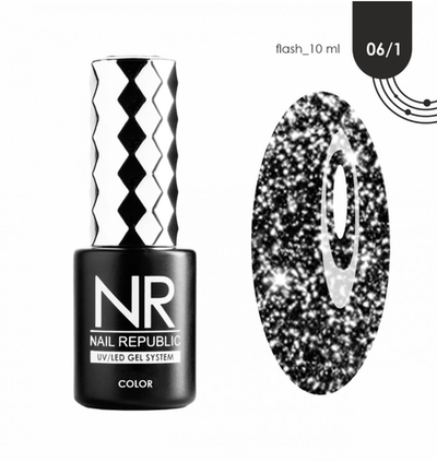 NR гель-лак Flash 06/1 - Светоотражающий черный, 10мл