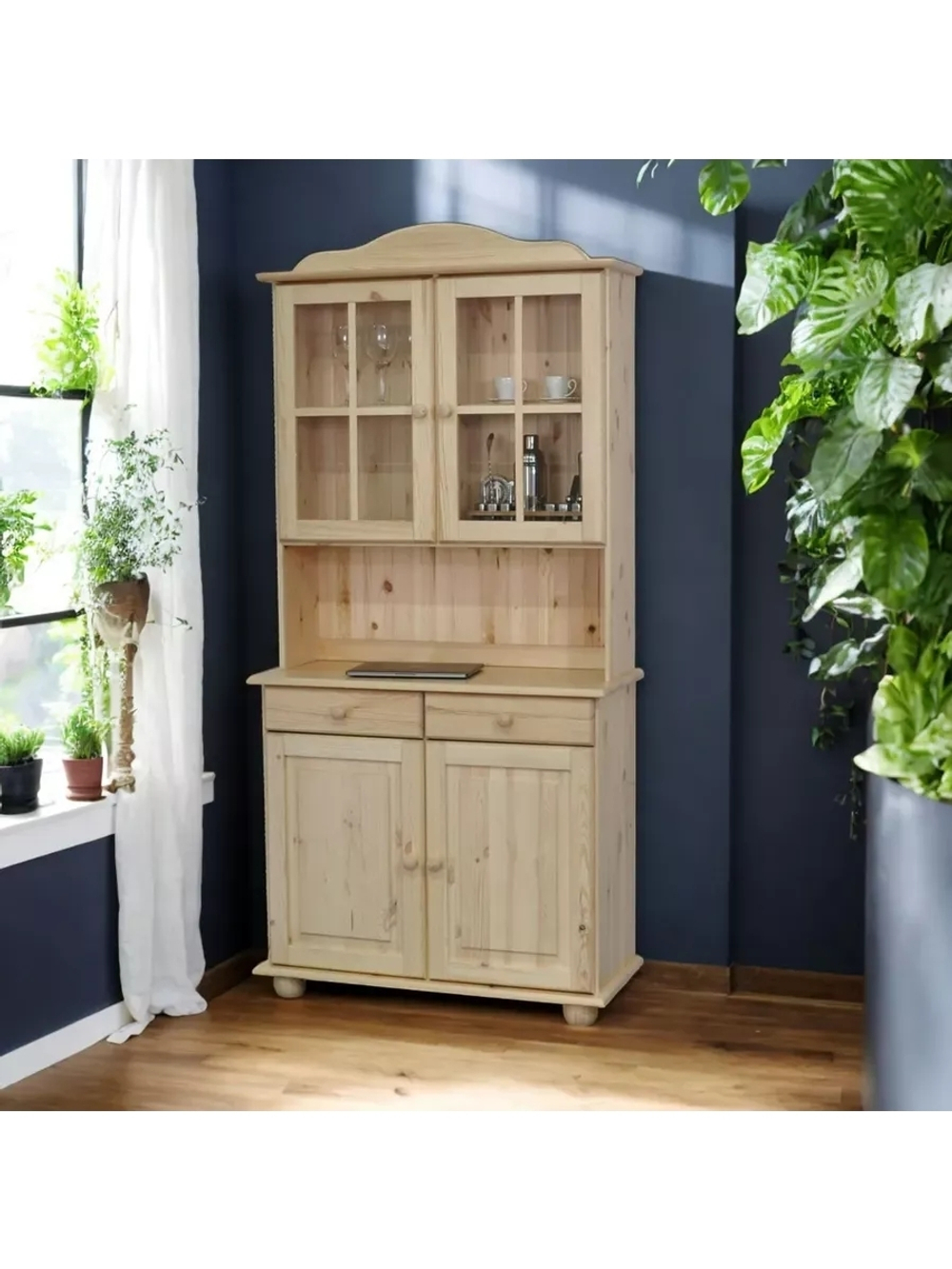 Шкаф-витрина 2 двери из сосны, 90х39х192 см