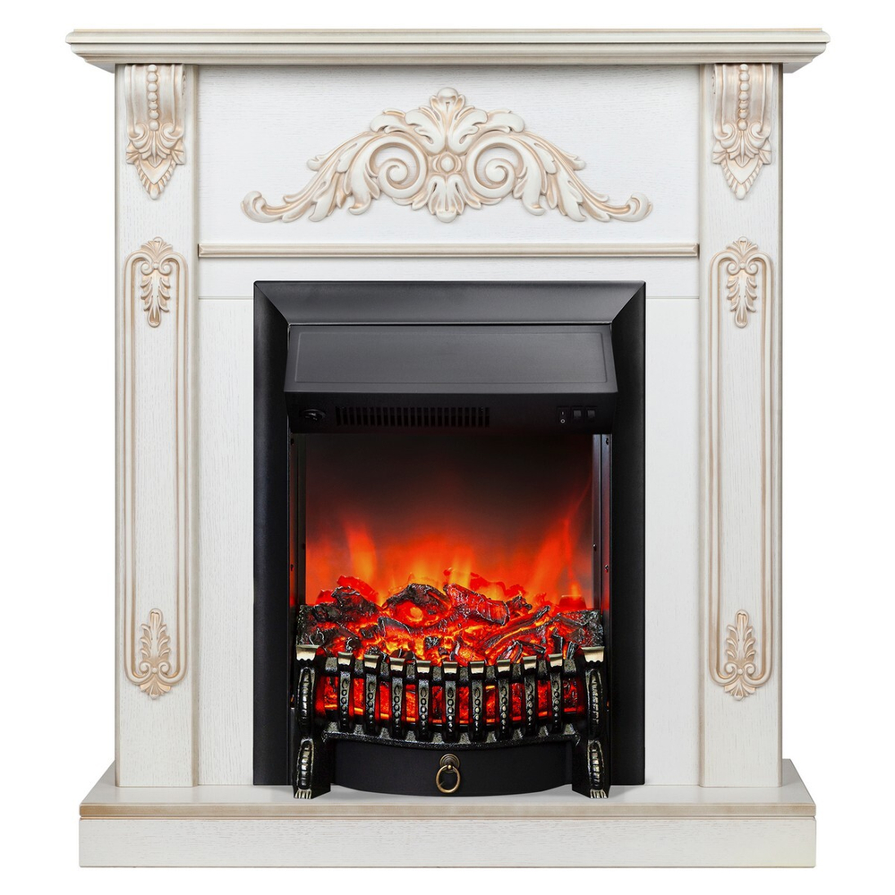 Электрокамин RealFlame Anita WT дуб белый с золотой патиной с очагом Fobos Lux Black
