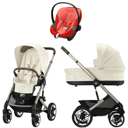 Коляска Cybex Talos S Lux TPE complete Aton S2 Hibiscus Red 3 в 1 Seashell Beige с дождевиками
