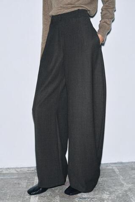 ZARA БРЮКИ-БАЛЛОН ИЗ СМЕСОВОЙ ШЕРСТИ — ZW COLLECTION, ТЕМНО-СЕРЫЙ