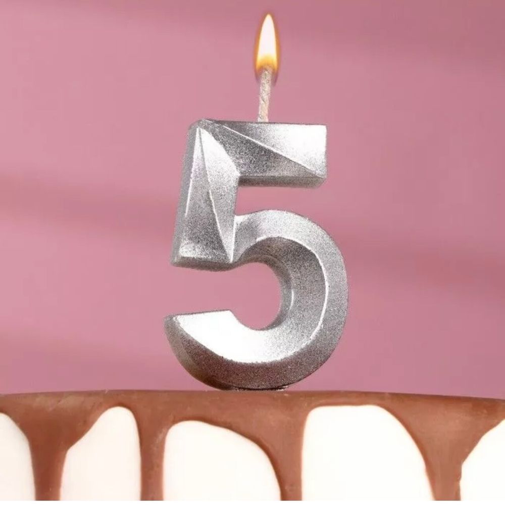 Свеча тортовая 5 Серебряная, 6 см