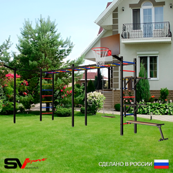Уличная шведская стенка Sv Sport рукоход х 2 с комплектом турник прямой У55633К (Брусья/Стойка/Скамья/Деревянные/Щит баскет/Кронш бокс)