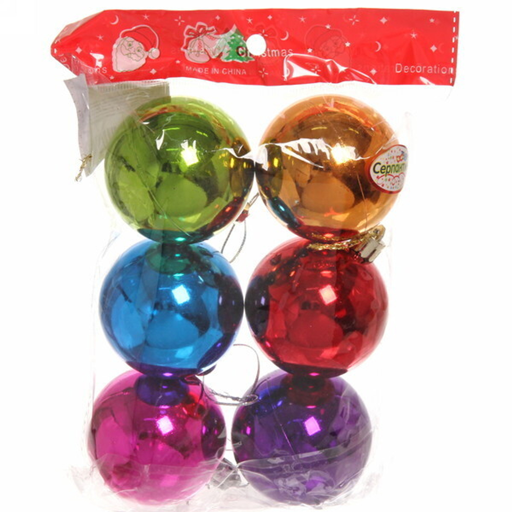 Новогодние шары 6 см (набор 6 шт) «Глянец», яркий микс (пакет)