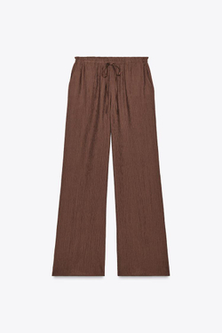 ZARA БРЮКИ ИЗ ТКАНИ С РЕЛЬЕФНЫМ УЗОРОМ, ШОКОЛАДНО-КОРИЧНЕВЫЙ