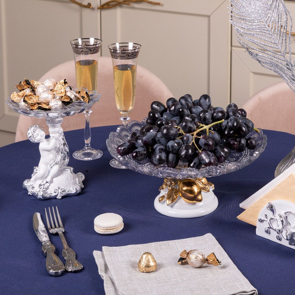 Фруктовница Лайм Дженоа Белая со стеклянной чашей