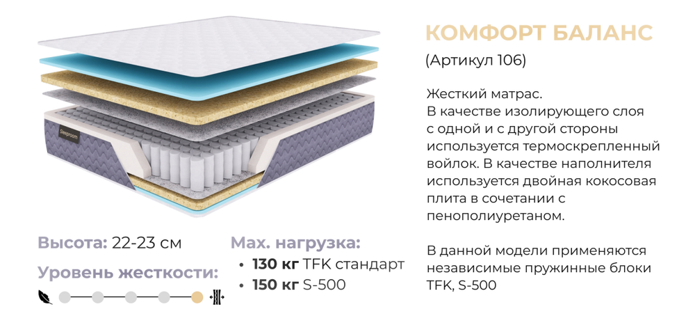 ОРТОПЕДИЧЕСКИЙ РАЗНОСТОРОННИЙ МАТРАС КОМФОРТ БАЛАНС