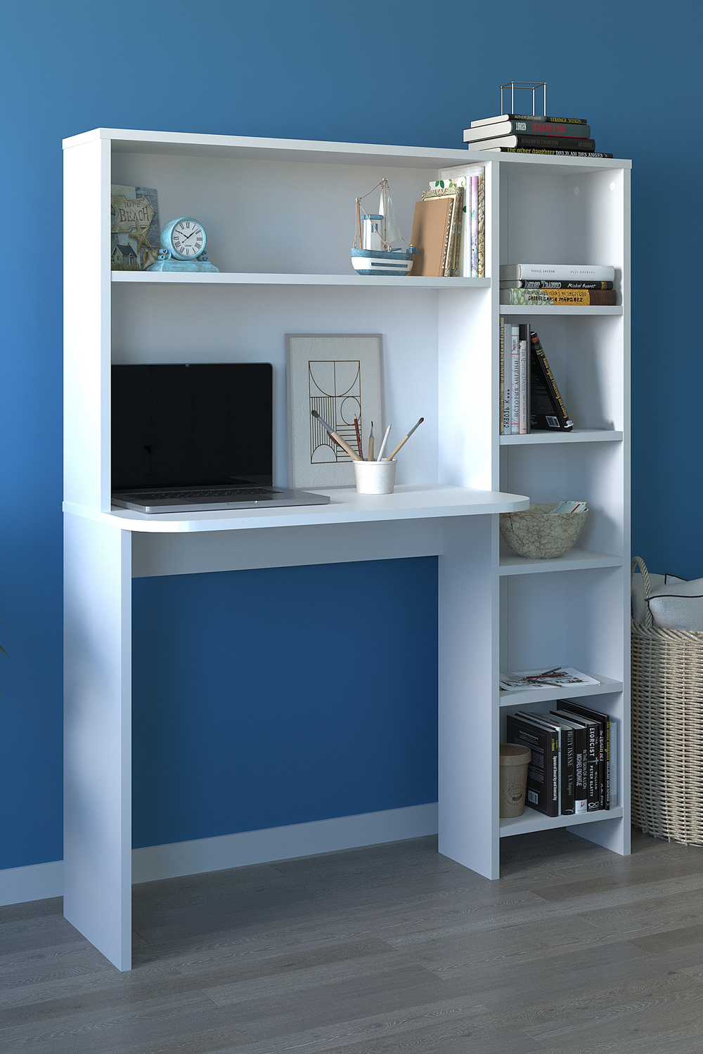 Стол рабочий с полками для книг 120х140 - белый