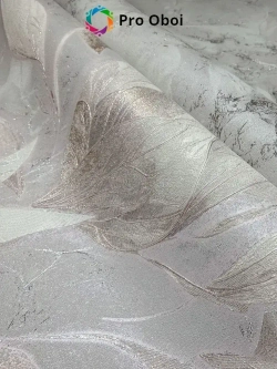 Gomel-FOX Обои флизелиновые метровые Chloe, вспененный винил серый с розовым оттенком цветы, листья, в спальню, в прихожую, в кухню, длина 10м ширина 1.06м