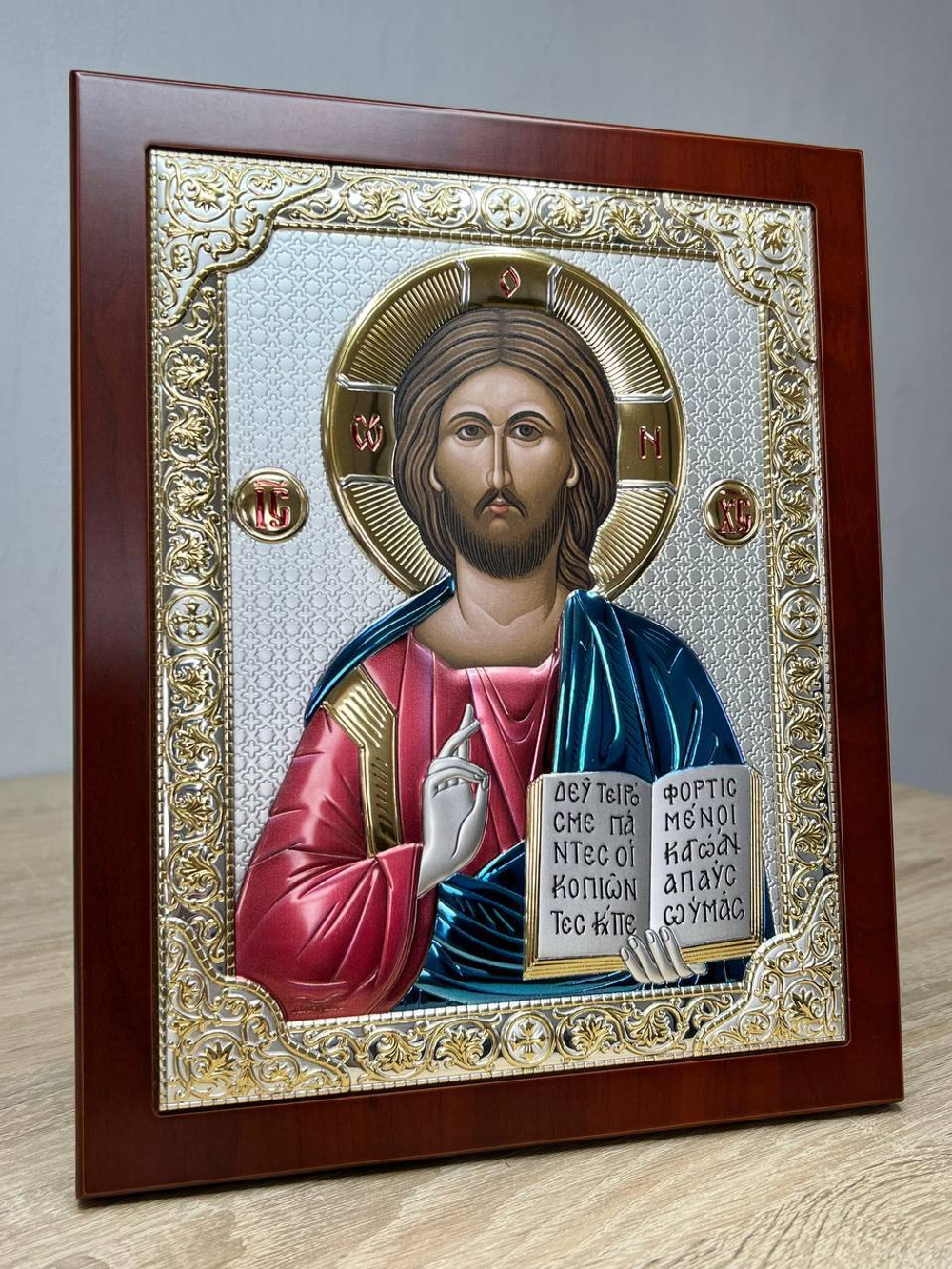 Спаситель, икона прямоугольная с рамкой, красное дерево, эмаль 210х260