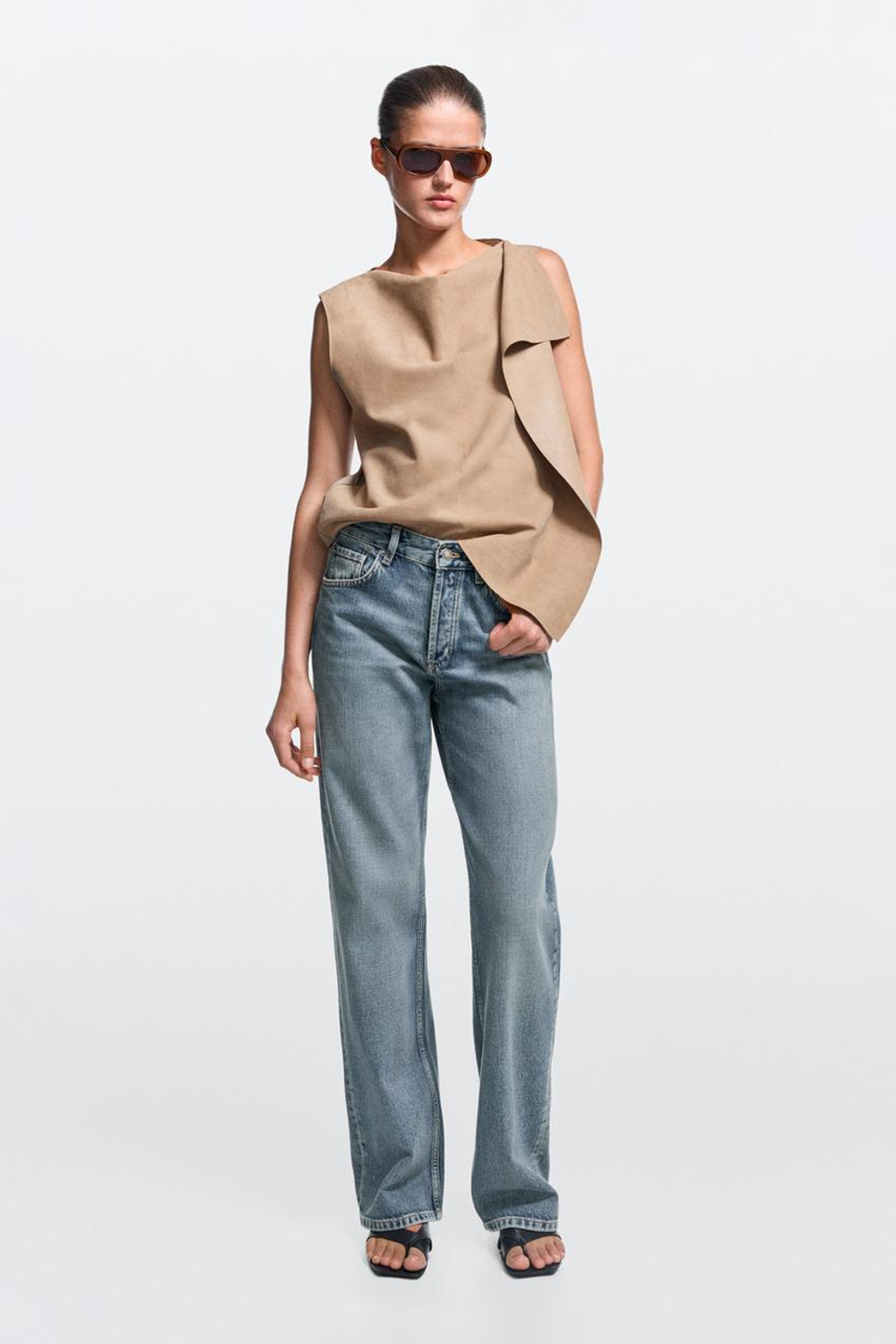 Massimo Dutti Джинсы средней посадки с широкими штанинами, светло-голубой