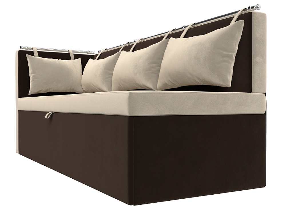 Диван кухонный прямой Метро с углом слева, Бежевый\Коричневый, Микровельвет, 105022L