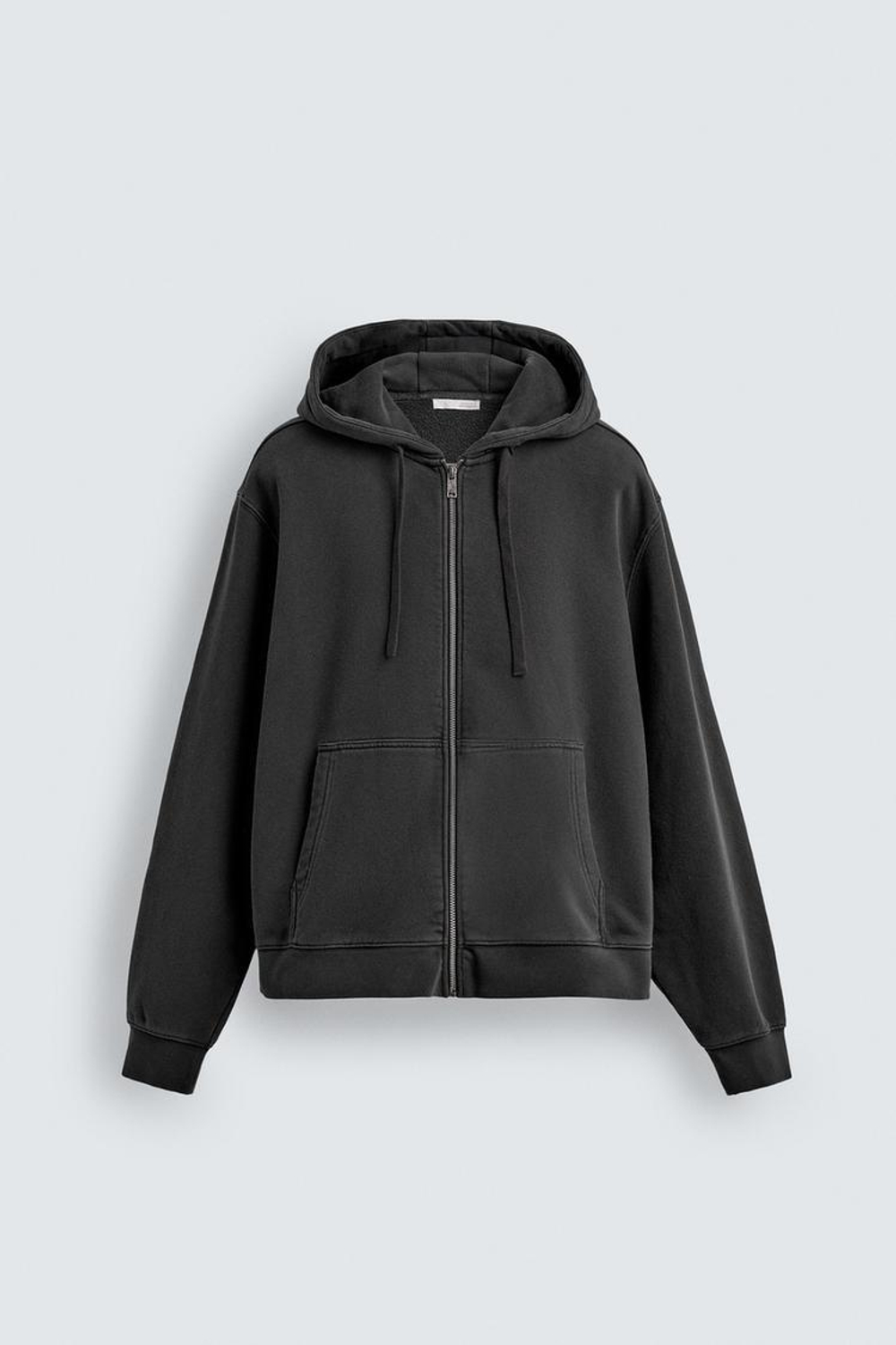 ZARA ТОЛСТОВКА С КАПЮШОНОМ НА МОЛНИИ, ЛИНЯЛЫЙ ЧЕРНЫЙ