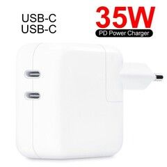 Адаптер питания на 2 Type-C (USB-C) с быстрой зарядкой PD 35W для MacBook, iPad, iPhone и др. (Белый)