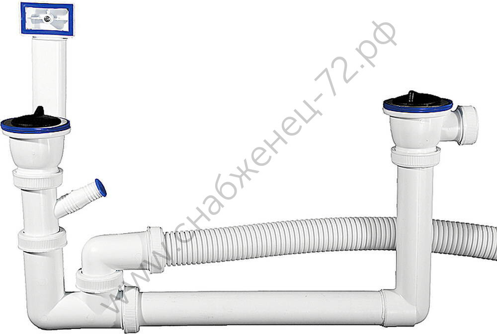 ЗУБР вход 1 1/2″, выход 40 мм, Колбовый сифон для двухместной мойки (51867-2)