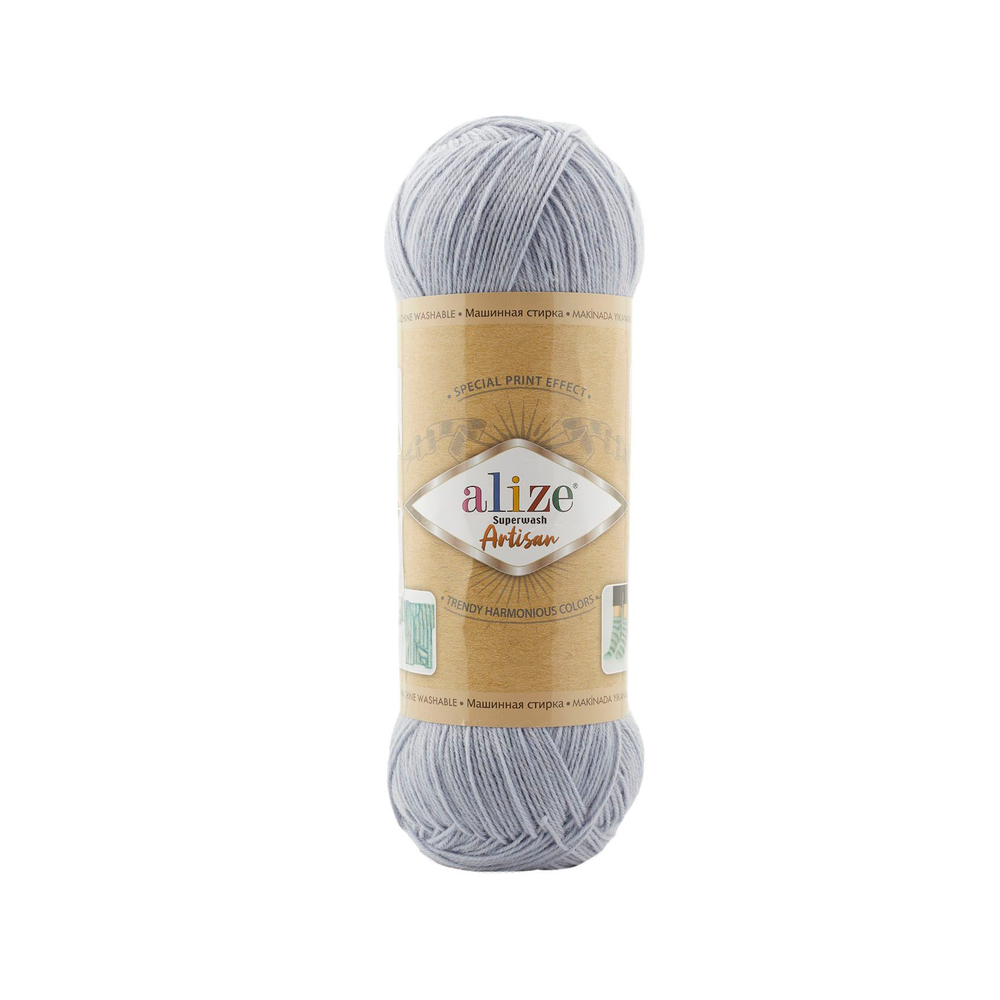 Суперваш артисан (Superwash artisan) пряжа Alize 75%шерсть 25%полиамид 5х100г/420м 51 св.сероголубой