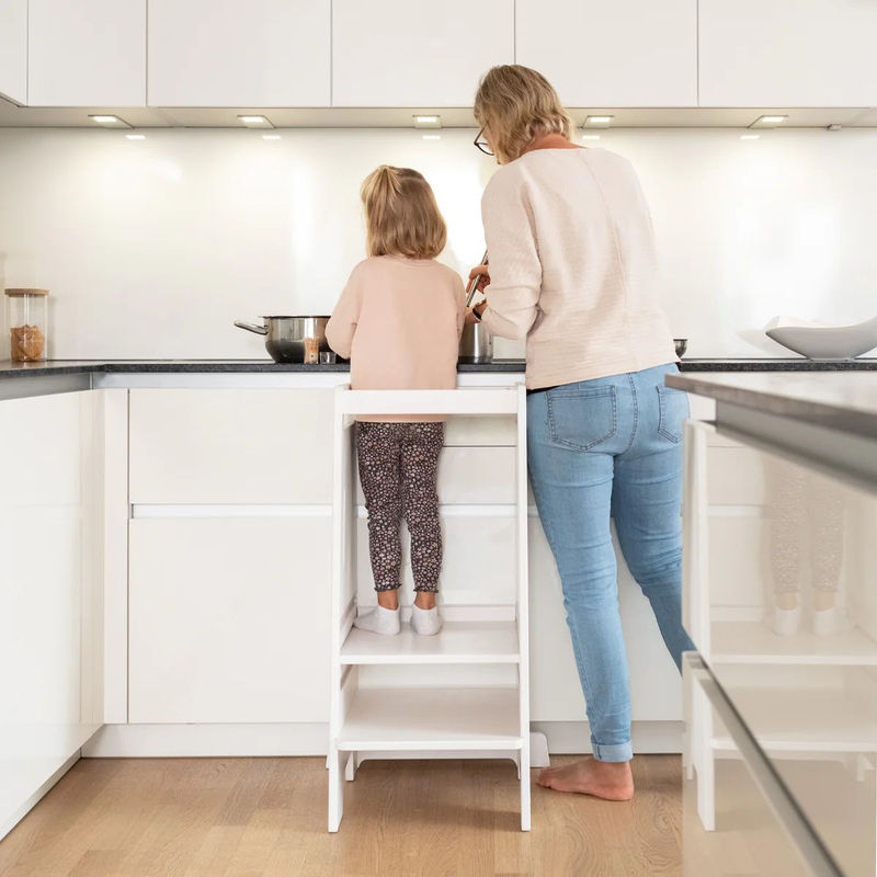 Стульчик детский 50х87х45, Тадео, переносной, степ-стул с ручками, стул для детей высокий, фанера из березы, белый воск, Dipriz