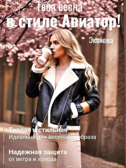Дублёнка-авиатор женская, размер 44-50, цвет чёрный