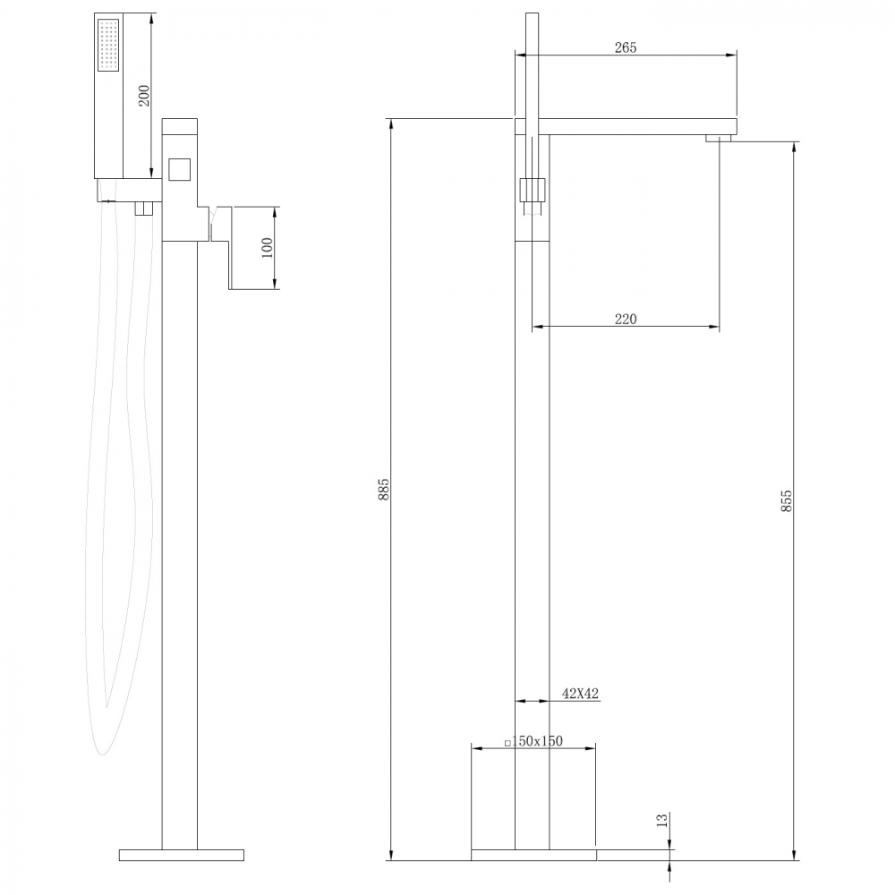 Смеситель ABBER Daheim AF8215SP напольный для ванны с душем, сатин