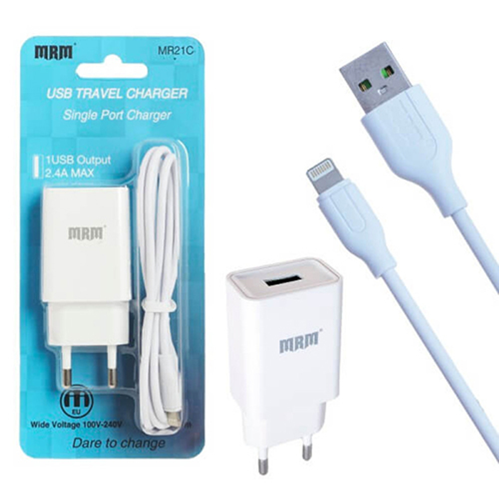 Сетевое зарядное устройство с кабелем LIGHTNING 1,2м 2,1A MR-21-IP5 белый, 1 USB