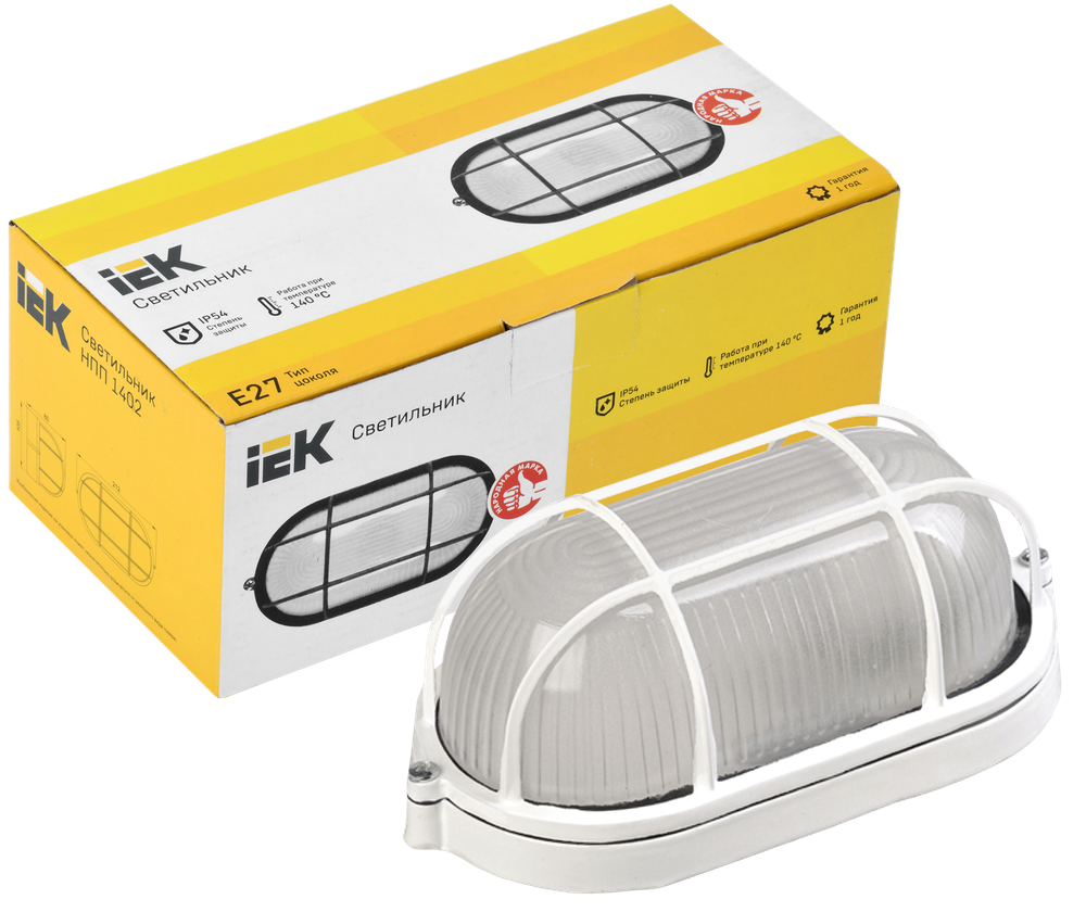 Светильник НПП1402 белый/овал с реш.60Вт IP54 IEK